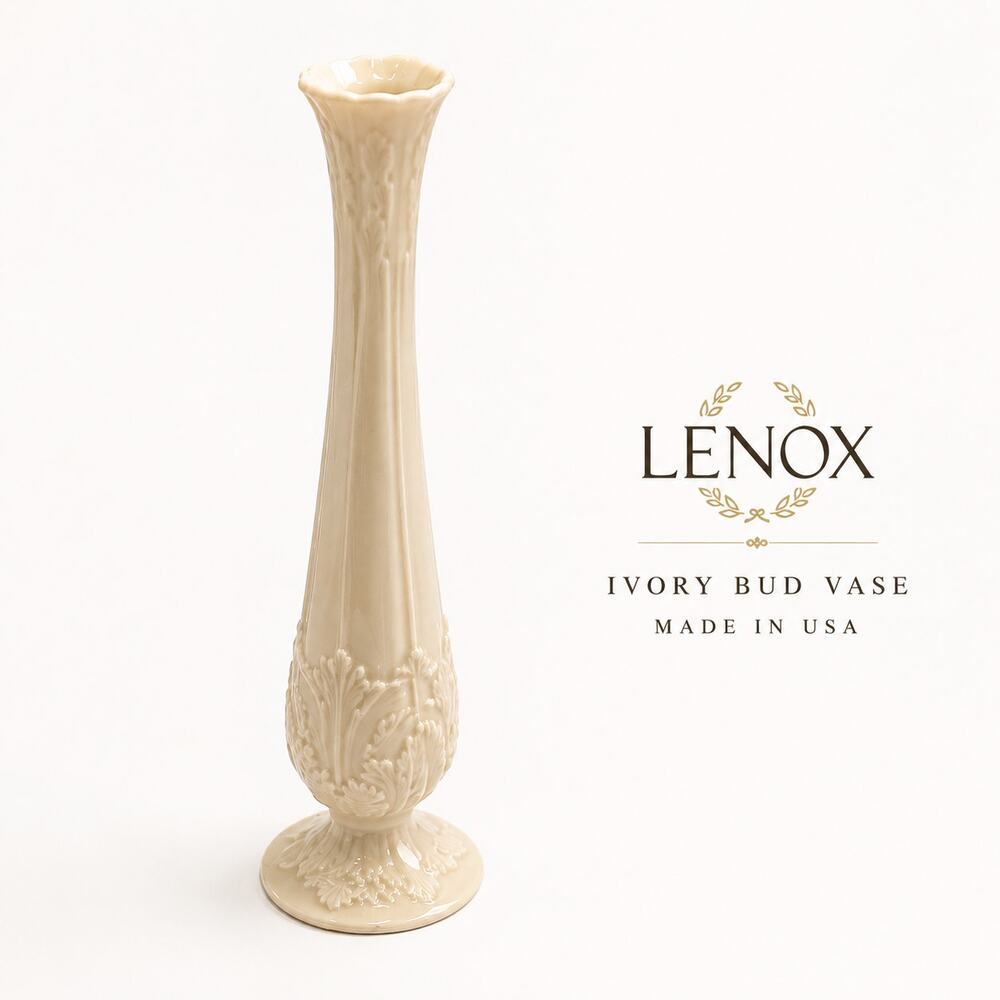 Lenox Ivory Bud Vase Embossed Floral Porcelain Mini Vase Made in USA